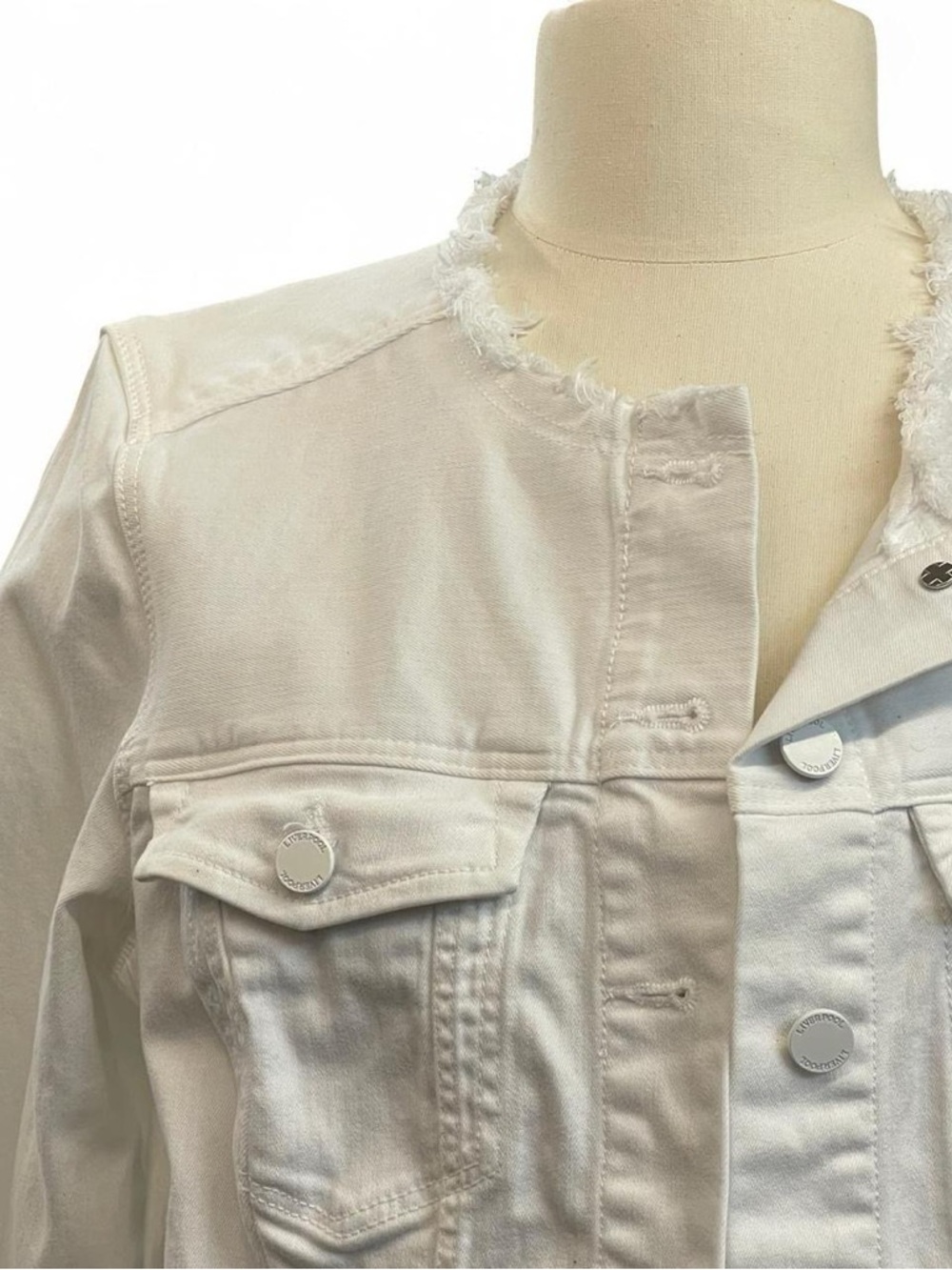 Tailored L Liverpool White Frayed Collar Denim Jean Jacket Women Classic Summer - Picture 2 of 9